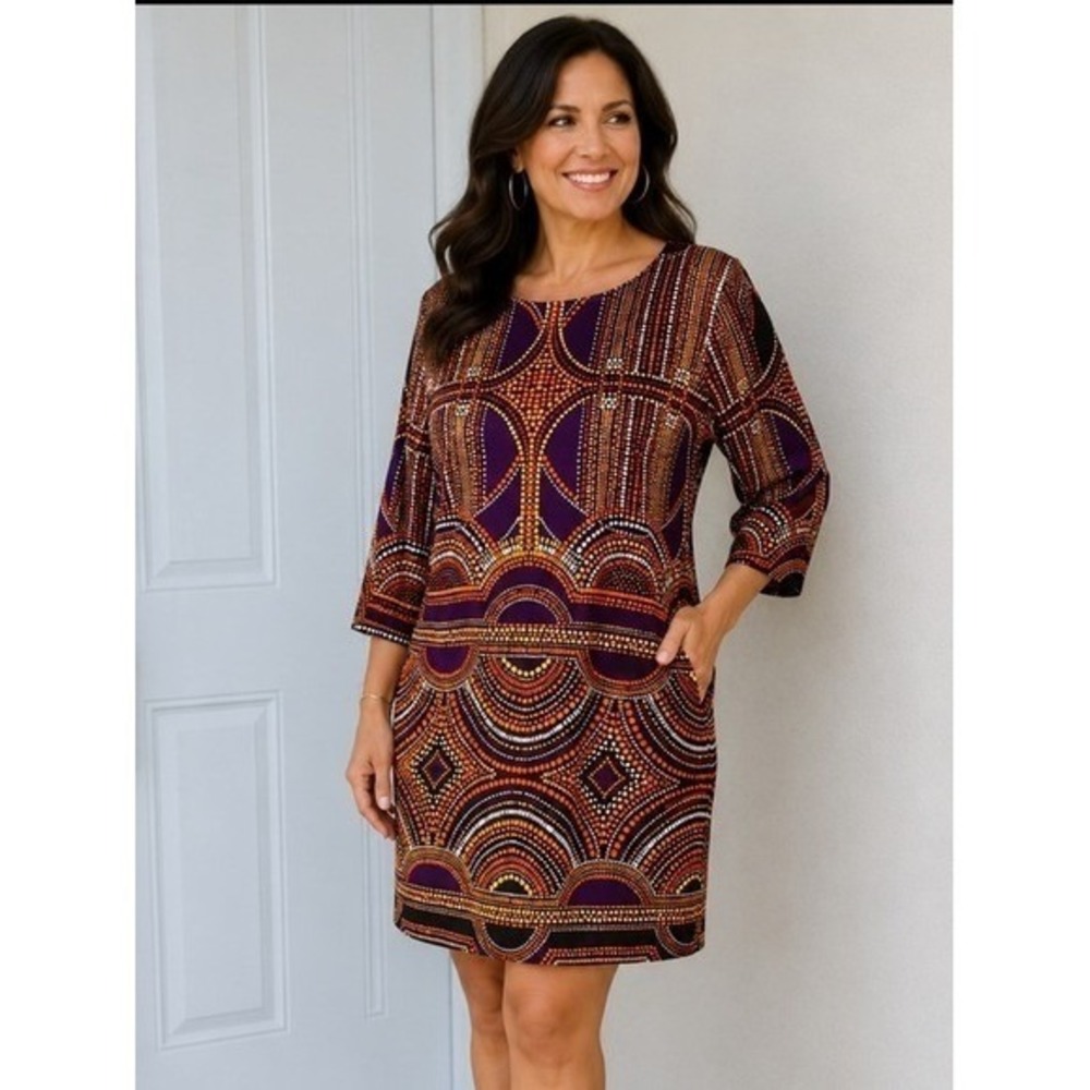 THE LIMITED. Purple/Orange/Tan Printed Mini, Shift‎ Dress. Zip Closure. Sz-S